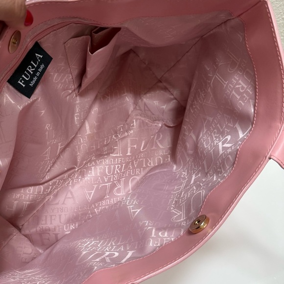 FURLA Vintage Designer Maeve Pink Vegan Leather Tote Bag with Gold Hardware - Picture 8 of 11